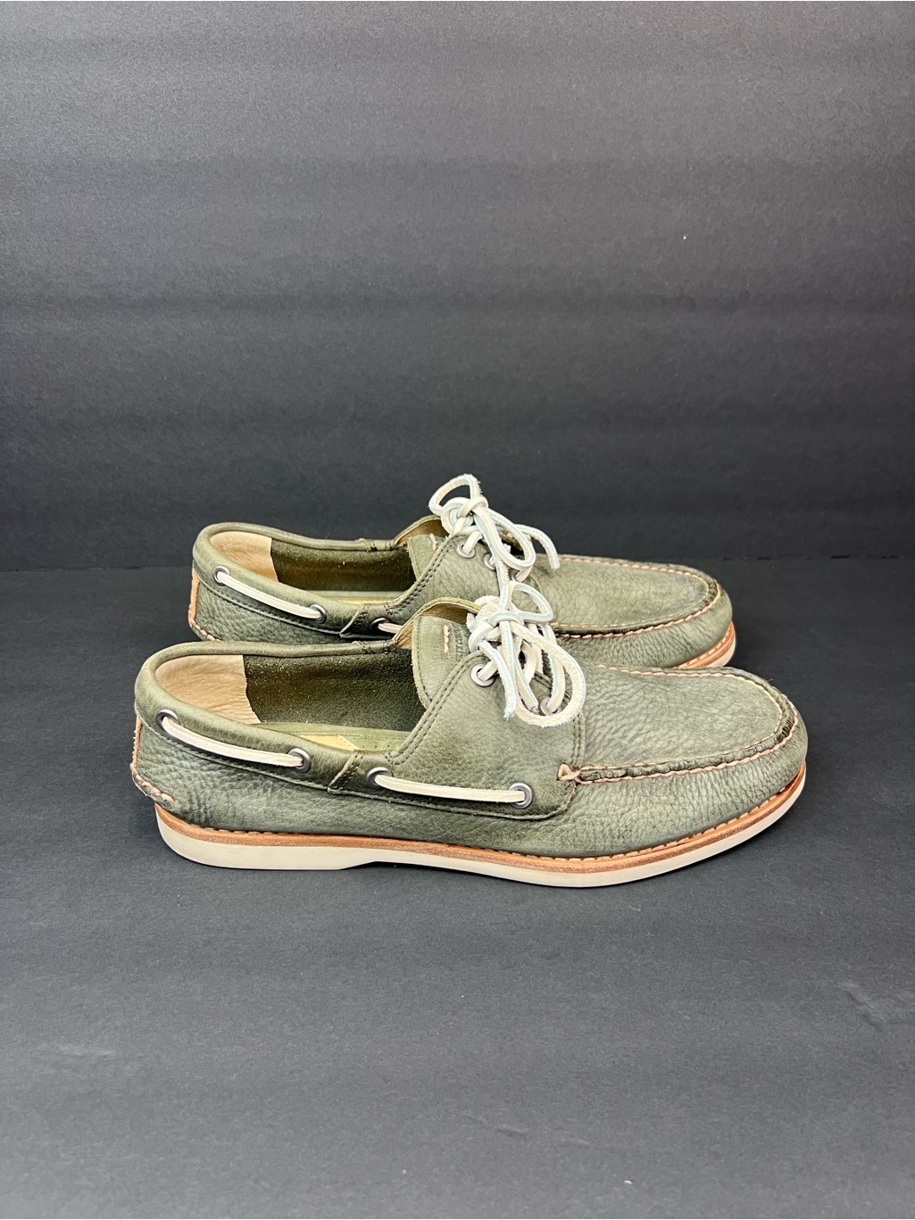Frye Mens Size Us 10 Sully Boat Green Brown Leather Loafers Slip On Shoes